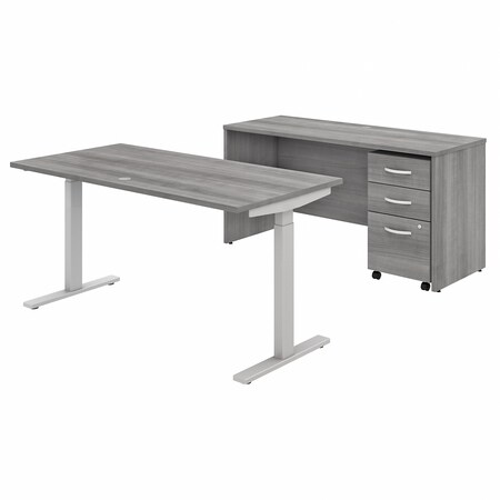 Bush Business Furniture Studio C 60W x 30D Adjstbl Stand Desk, Credenza and Mobile File Cabinet, Platinum Gray STC017PGSU